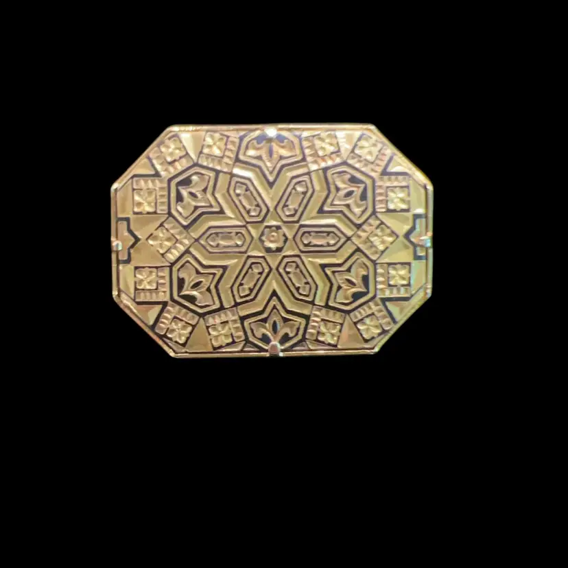 Vintage Damascene Brooch Gold Tone Black Rectangle Brooch/Pin  1 X 1-1/2”