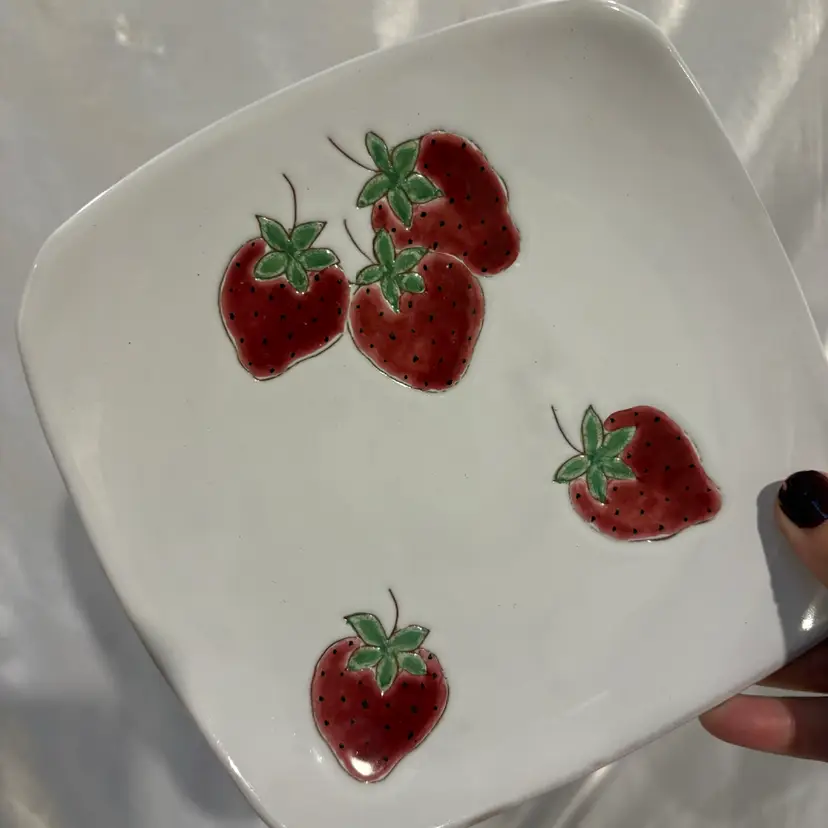 Italian Hand Painted Strawberry plate Marked