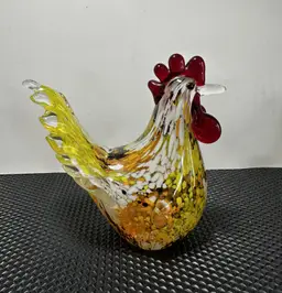 Art Glass Rooster Multi Colored Paperweight