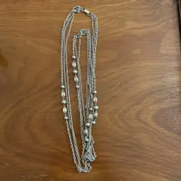 Vintage Silver Tone 3 Strand Chain Necklace W/ Metal Beads 53.5”