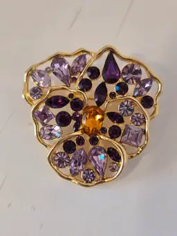 Vintage Nolan Miller Goldtone with Purple Rhinestones Pansy Brooch