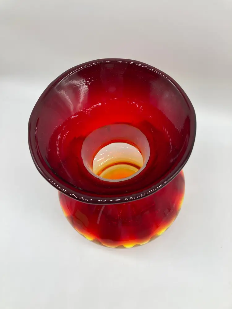 Vintage Amberina hand blown glass vase 6.5” Tall