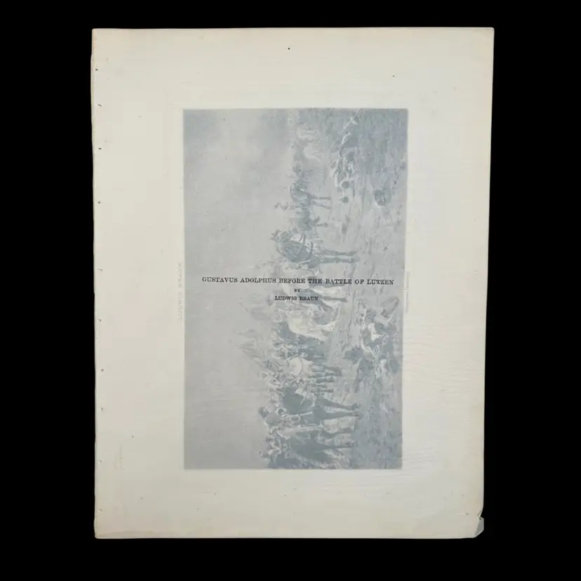 "Gustavus Adolphus Before the Battle of Lutzen" by artist Ludwig Braun Antique Photogravure Velum Tissue Cover Book Plates
