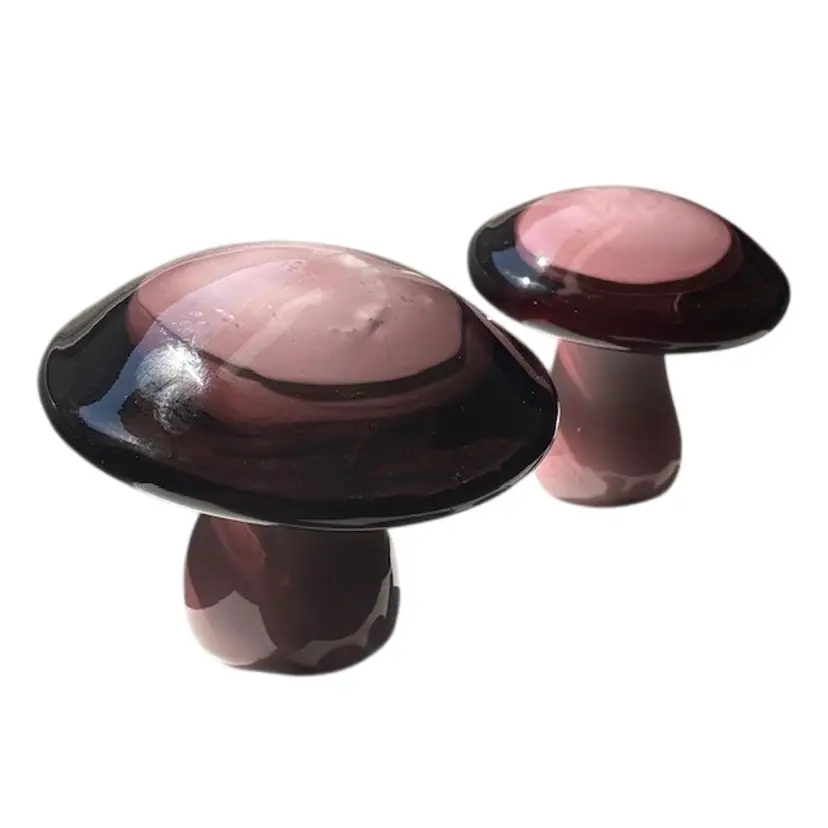Vintage Pair of Mushroom Sculptures/Paperweights Amethyst/Brown Colored - Maker either Viking or Murano - Please see my notes