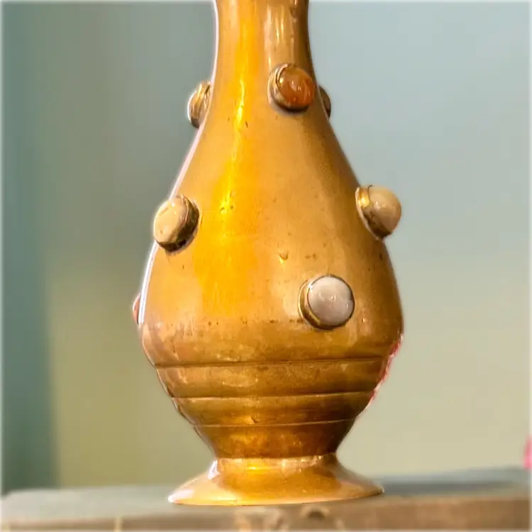 Vintage Indian Brass Decorative Handmade Gemstone Pattern Vase