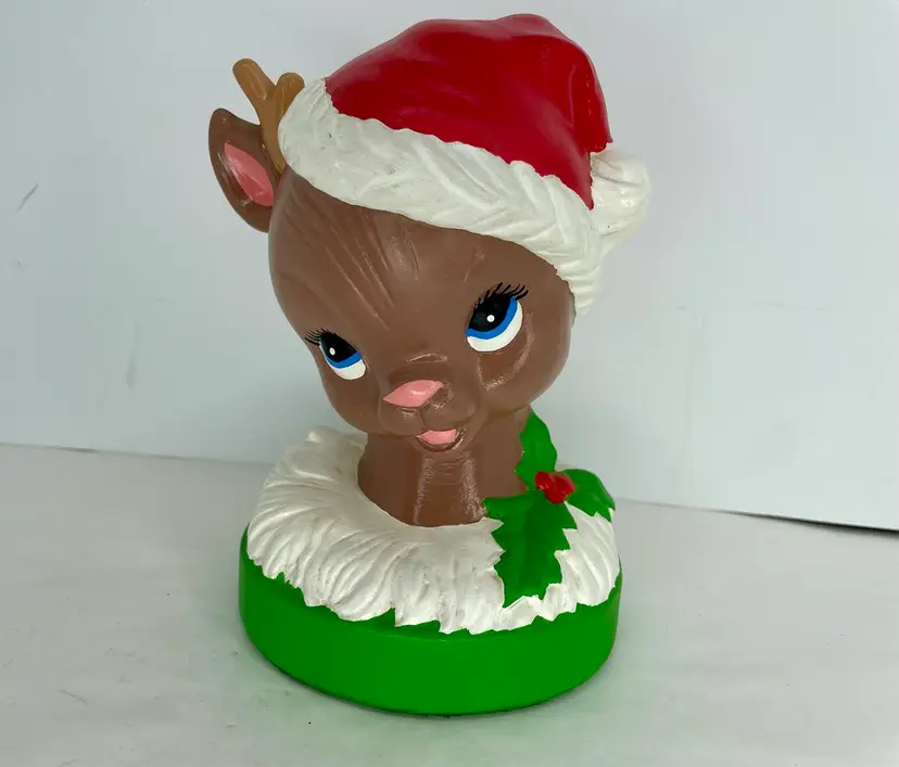 VTG Ceramic Reindeer Bust Christmas 7.5” H Kitschy Cute Hobbyist