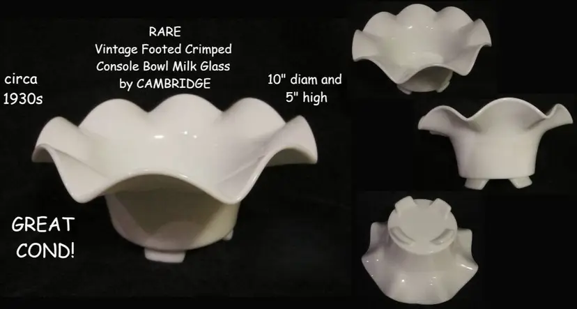 1930s Vintage Milk Glass RARE Cambridge Ruffled Console Bowl