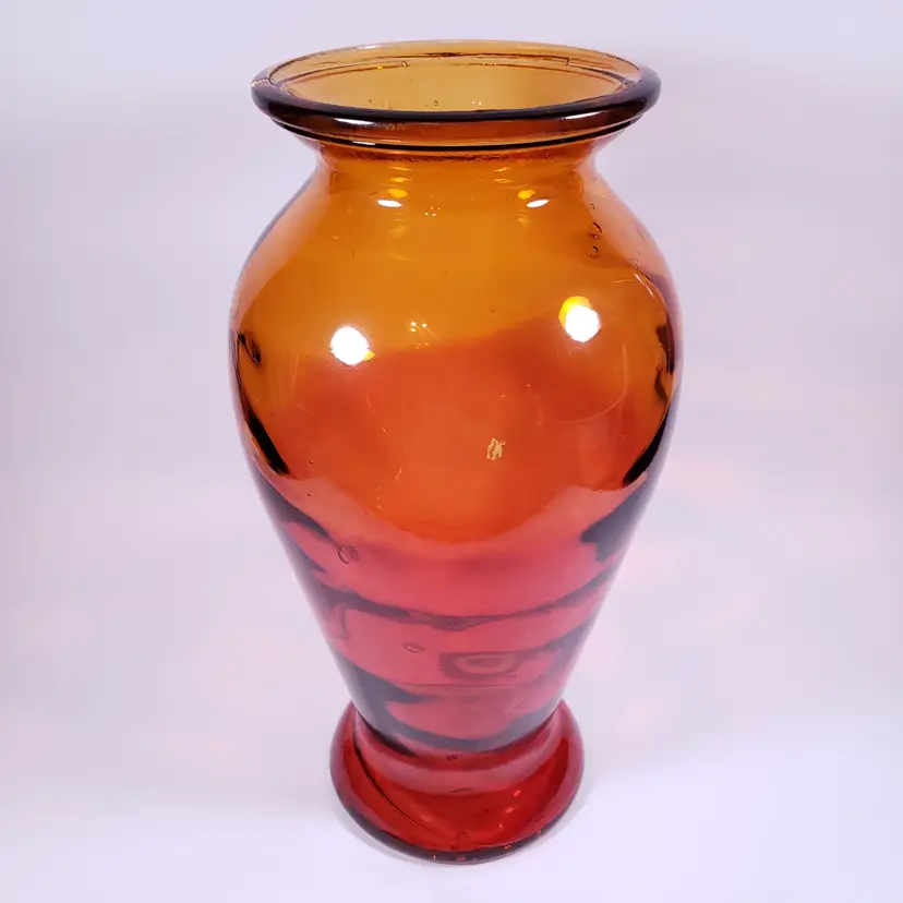 ECOGLASS Spain Amberina Swirl Optic Large Recycled Glass HURRICANE VASE