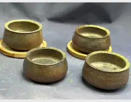 Vintage Rare Asian Pottery Lot Of 4 Bonsai Succulent Small Planters Drain Hole