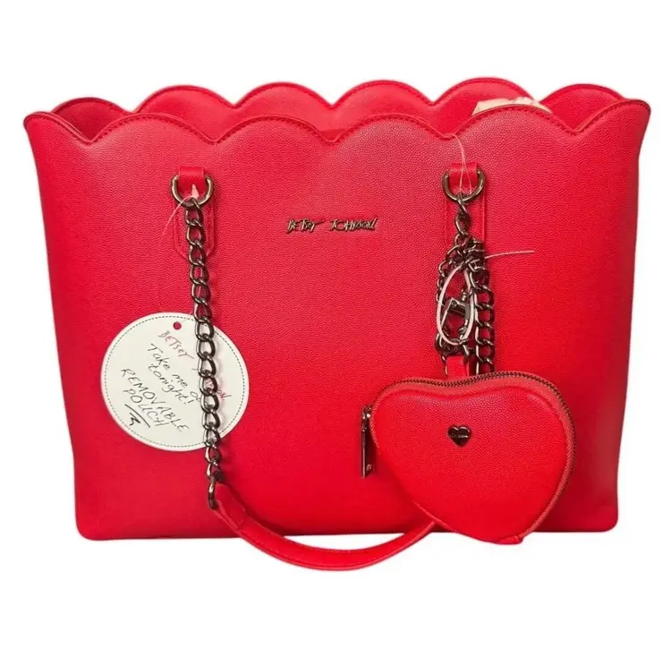 0296 Betsey Johnson NWT Crimson Tote Purse Scalloped