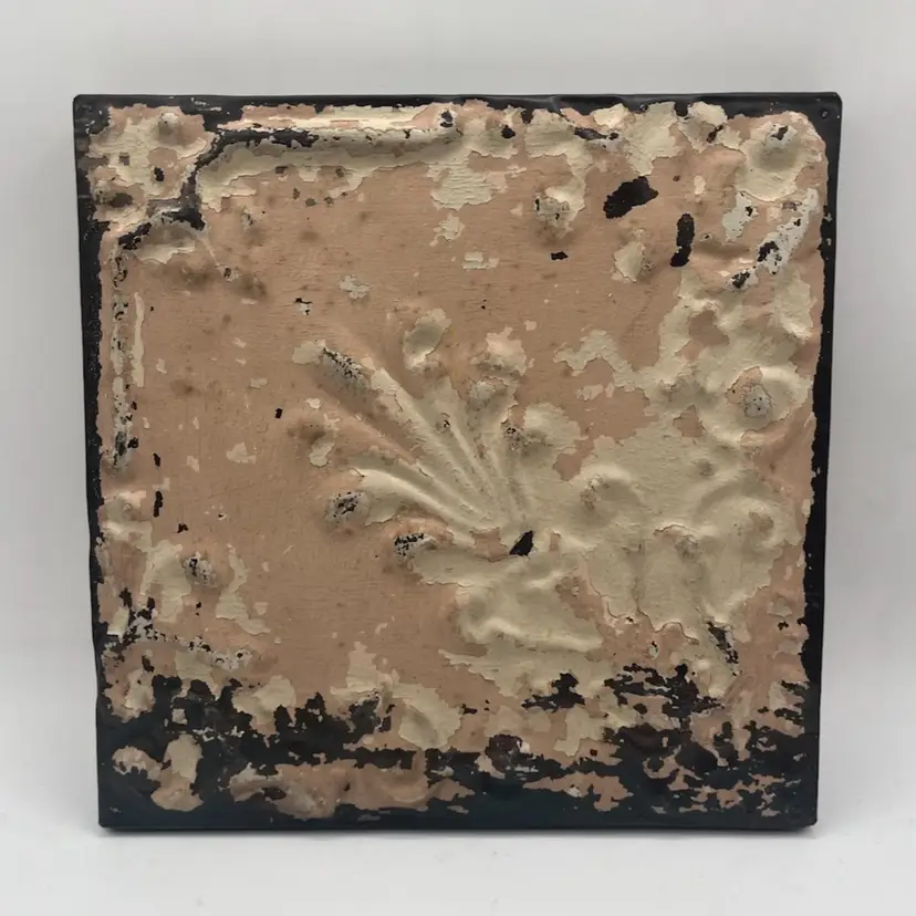 #1 - Antique Metal Tin Ceiling Tiles 11” on Wood Frame Rustic Reclaimed Decor