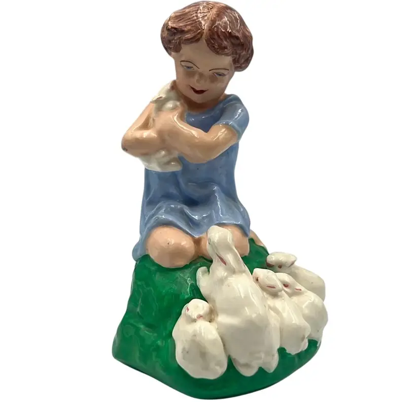 Royal Worcester Figurine Girl W Rabbits 5” Tall x 4” Deep x 3.5” Wide