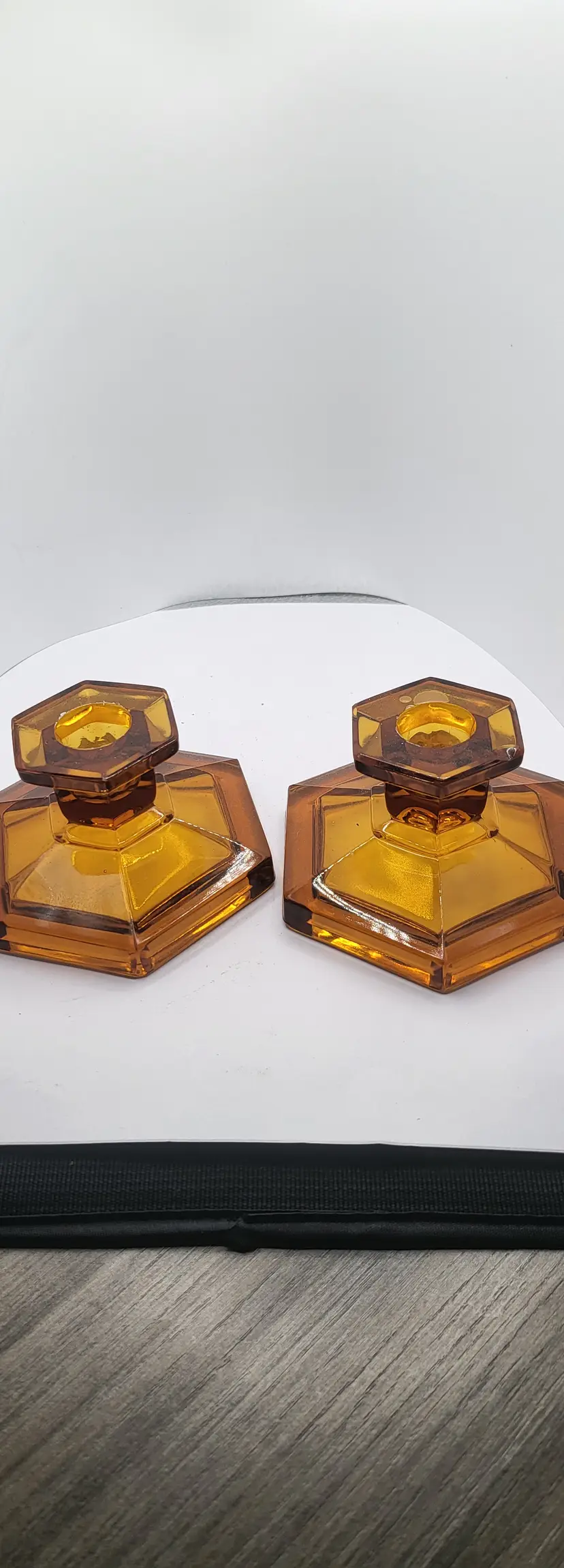 Vintage Amber Glass Candle Holders by George Davidson 1930's