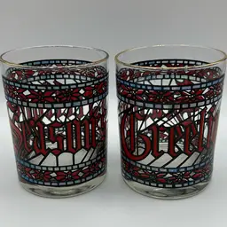Set Of 2 Vintage 1970 Houze Stained Glass Lowball Glasses