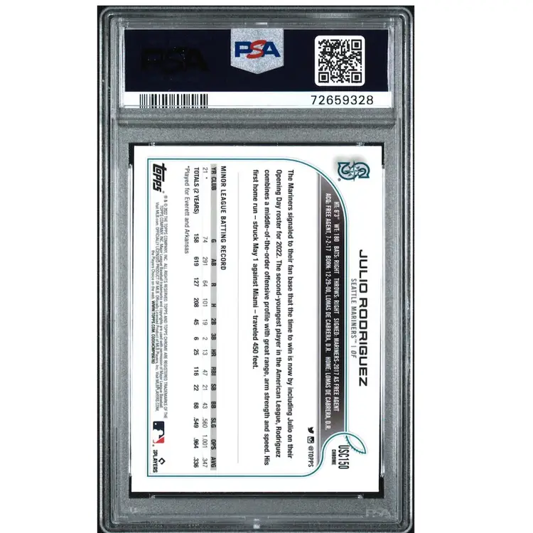 Julio Rodriguez 2022 Topps Chrome Update RC PSA 9 Seattle Mariners