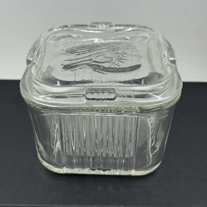 Vintage Federal Glass Rib Clear Glass Refrigerator Dish Box