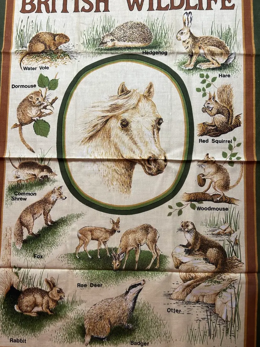 Vintage Unused, British Wildlife Linen Tea Towel By Clive Mayor