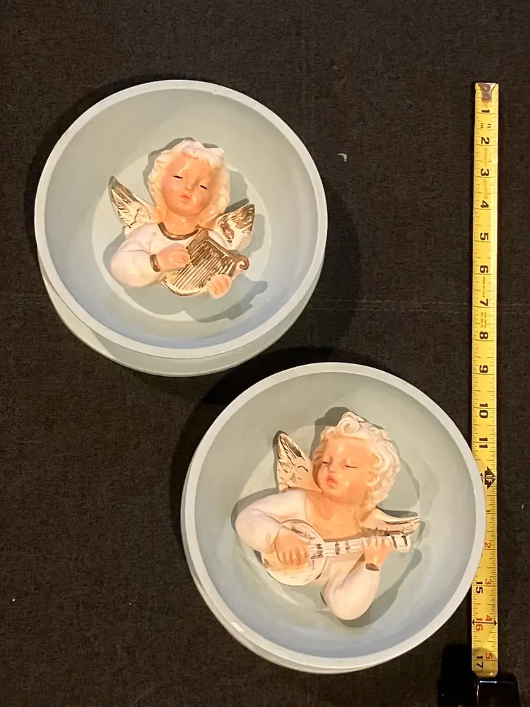 Vintage Musical Angel Wall Plaques 2 Pc Set