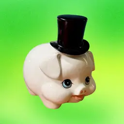 Vintage 7” Ceramic Piggy Bank, Anthropomorphic White w/ Top Hat READ