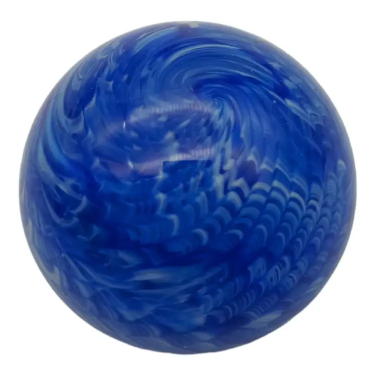 Vintage 1998 Prestige Art Glass Handblown Blue & White Swirl Glass Paperweight