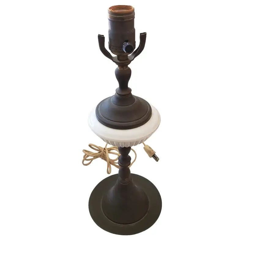 Lamp Milk Glass Boudoir Bedside Metal Base Ribbed 15 3/8" Tall Vintage