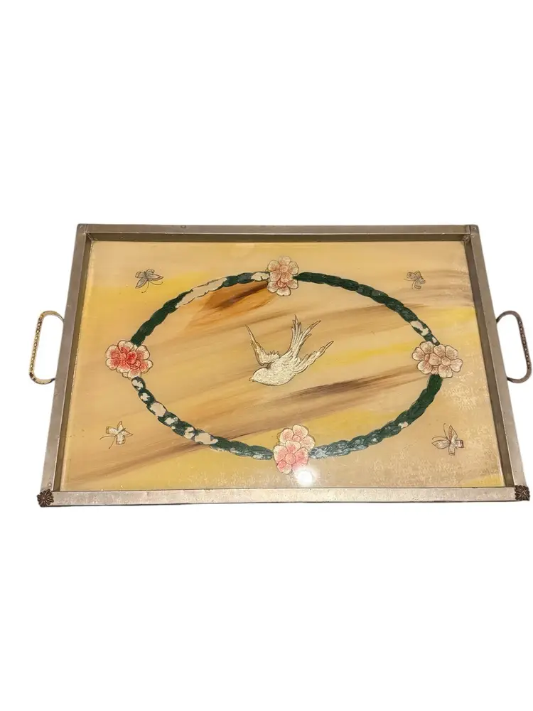 VTG Art Deco Reverse Painted Glass Tray