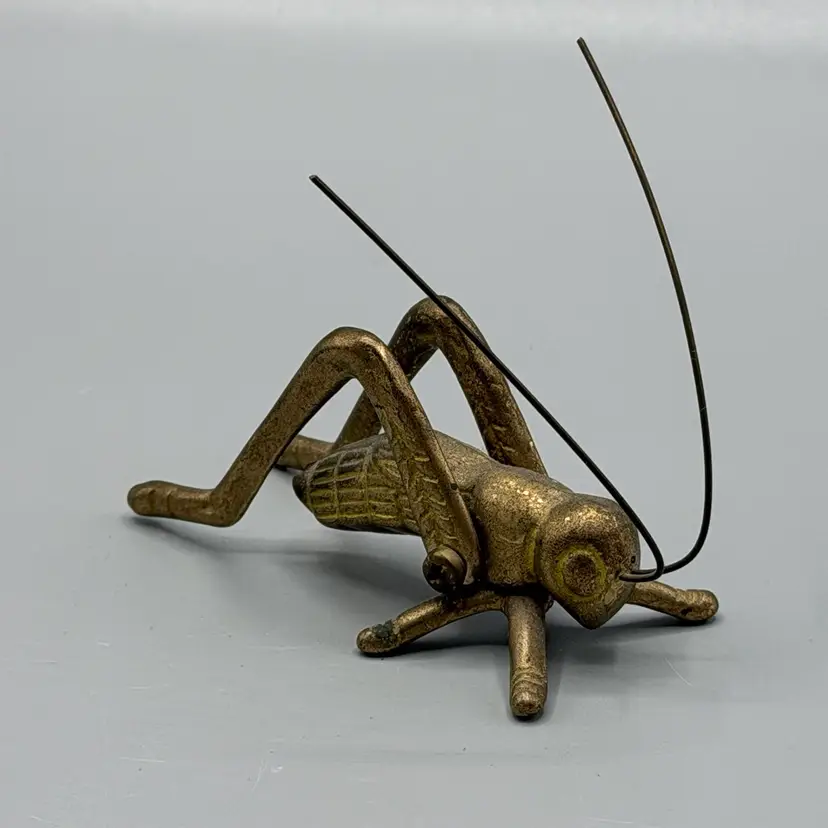 Vintage Articulated Brass Grasshopper Cricket Figurine Paperweight