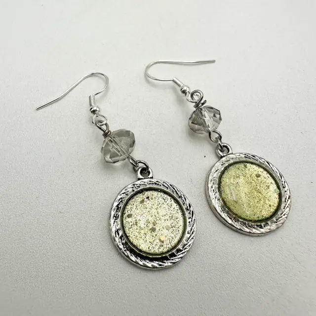 Handmade Earrings Pierced Silver Tone Resin Crystal Bead 2” L