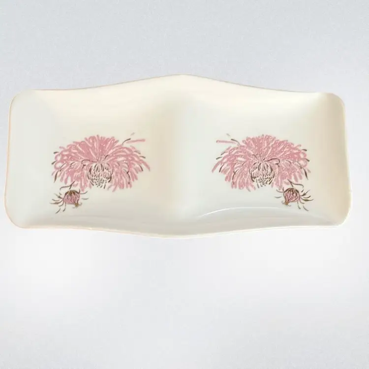 Vintage Porcelain Serving Wavy Dish Pink Flower Relief 11.25”