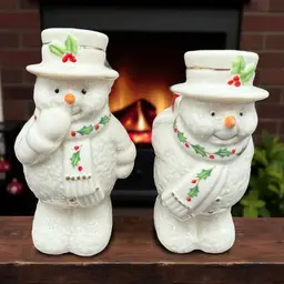 Lenox Happy Holly Days Snowman Salt & Pepper Shaker Set Christmas Holiday