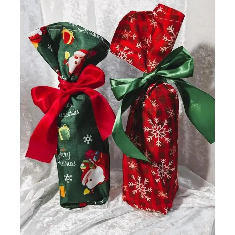 2 for $10, Handmade Wine Bottle Gift Bags - Christmas