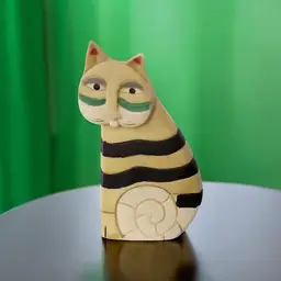 Quirky Vintage Cat Figurine Tiger Stripes Multi Colors Small 3 3/4" Tall