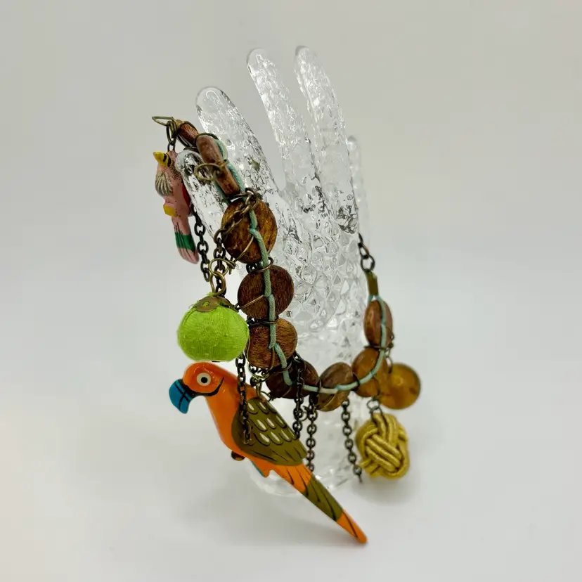 Parrot Wooden Bird Charm Bracelet 8”