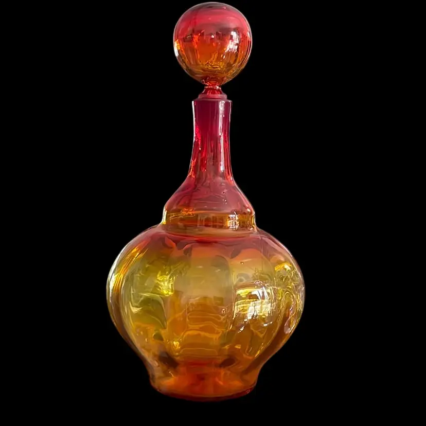 #02 - Blenko Tangerine Amberina Decanter With Original Stopper