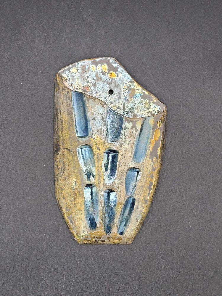 Primitive Modern Brutalist Raku Art Pottery Wall Pocket Signed Simmons