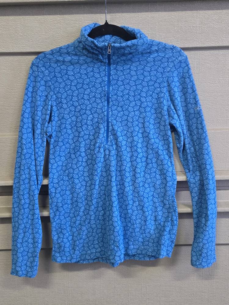 Columbia Teal Blue Geometric 1/4 Thin Fleece Long Sleeve Women's Size Small