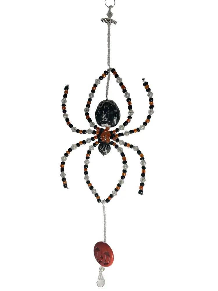 Spider Halloween Themed Orange Black Beads Sun Catcher Assembled Made By Me