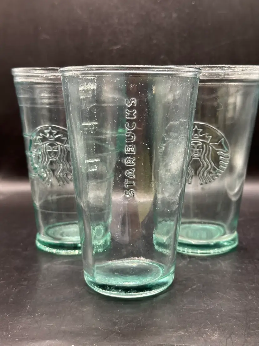 3 Starbucks Recycled Glass Clear Tumbler Made In Spain 16 Oz