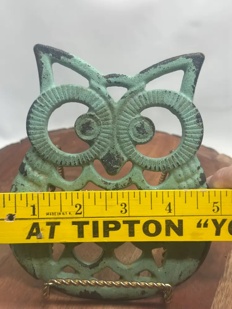 Cast Iron OWL Trivet Distressed Green Wall Decor