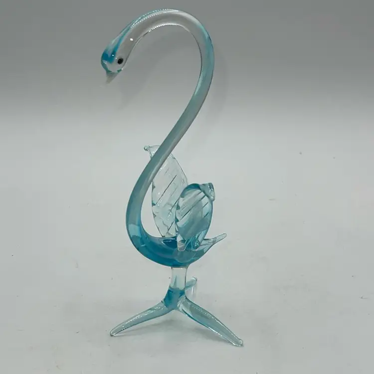 Blown Glass Swan Blue Swirl 7.5”