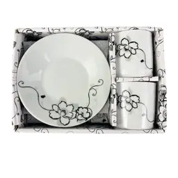 D'Lusso Espresso Set w Box 2 Cups & Saucers White Black Silver #2D55 Open Box