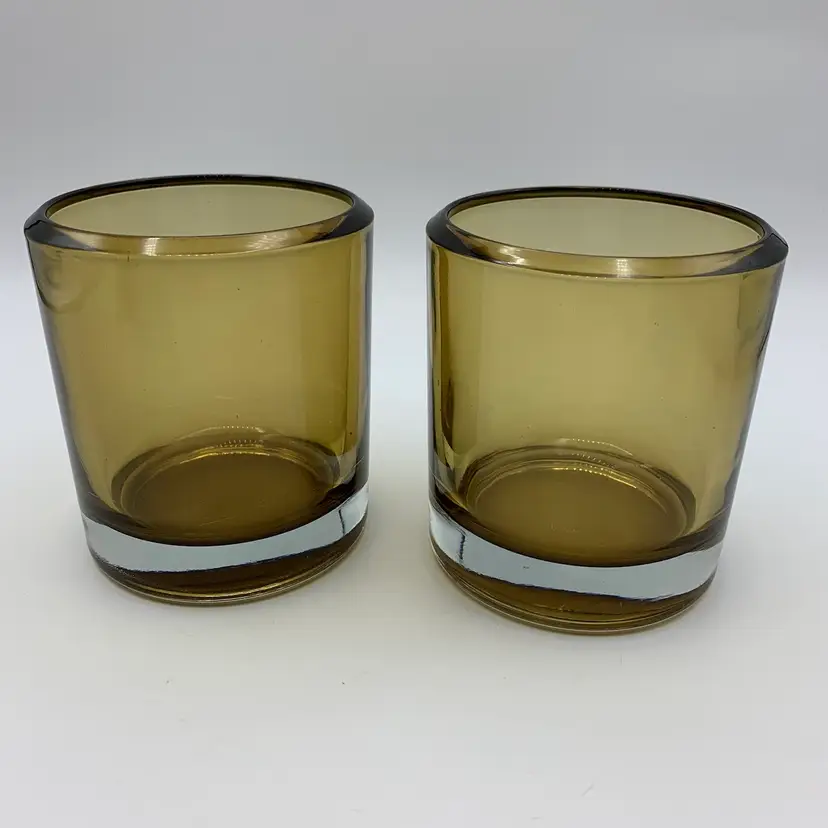 Set of 2 Vintage Golden Amber Candle Holder 1/4" Thick Rimmed Heavy