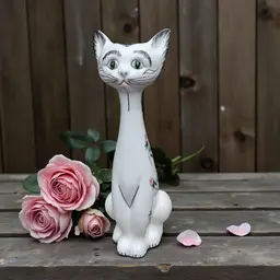 Vtg Lefton MCM Siamese Cat Figurine Long Necked Atomic Floral Ceramic Japan 1960