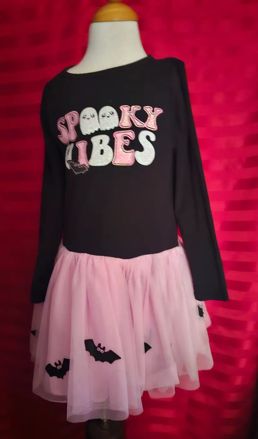 Counting Daisies Spooky Vibes Dress Girls 6 Pink Tutu Halloween