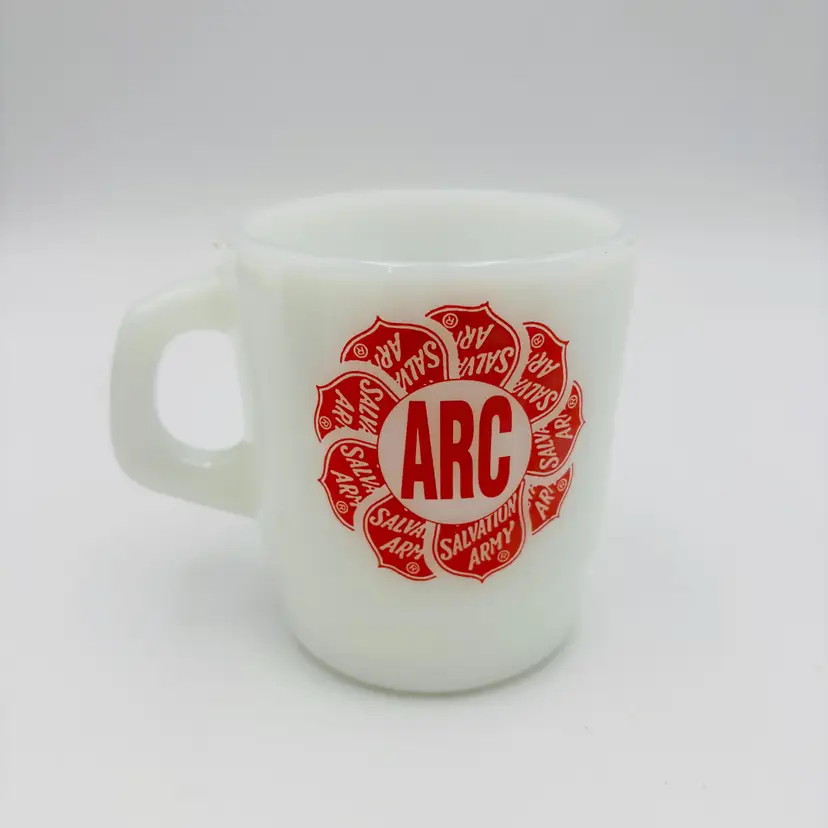 Vintage Milk Glass Salvation Army Arc Termocrisa Mexico Coffee Mug Advertising