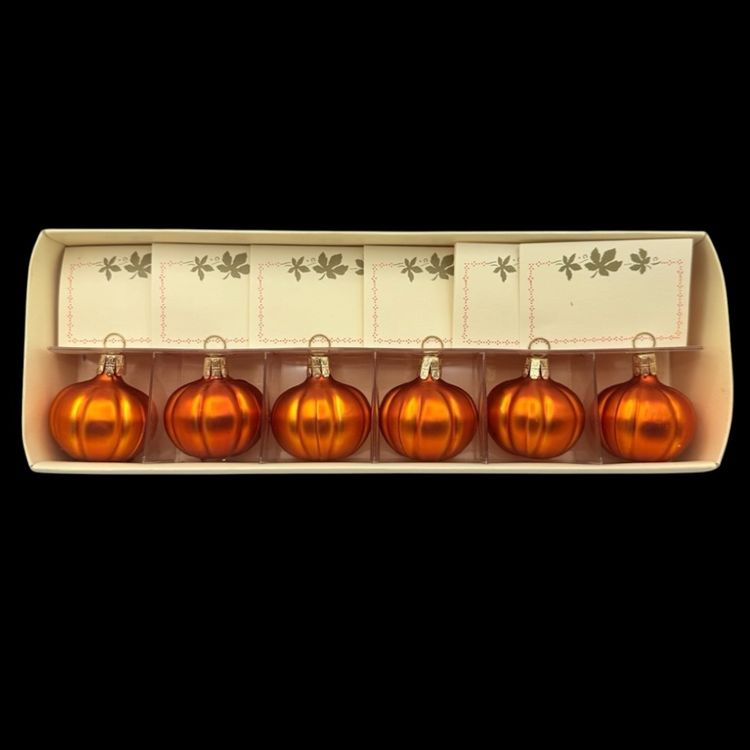 Pier One Imports Thanksgiving Pumpkin Glass Place Card Holders Set Of 6 Original Box