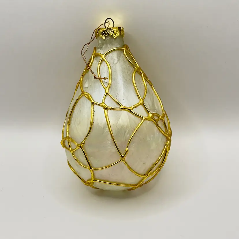 Vintage Iridescent Glass Christmas Ornament with Gold Wire Design, Festive Decor, Unbranded