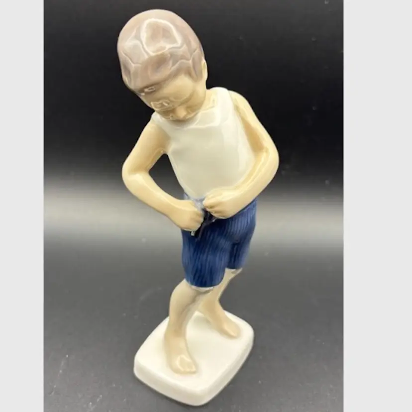 Tiny Tot-Boy Buttoning Shorts, Bing and Grondahl Vintage, Underglazed porcelain, Style: 1759, Retired Piece, Denmark, initialed