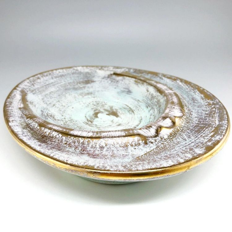 Stangl Pottery Safety Ashtray MCM Brushed Blue Gold Cigarette Vintage