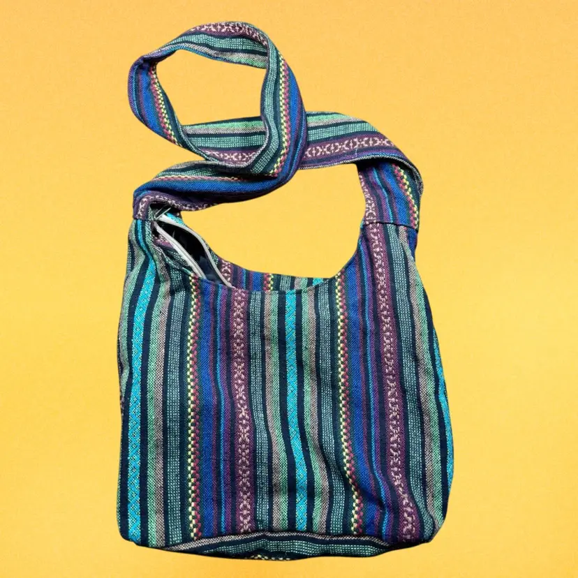 Hippie Boho Slouch Fabric Cross Body Bag Purse, Long Single Strap